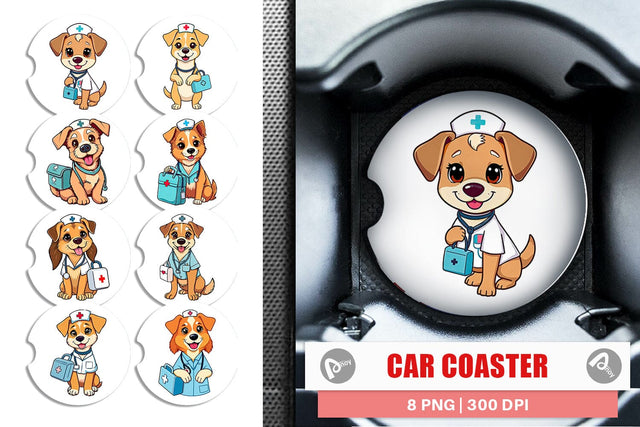 Car Coaster Nurse Dog Sublimation artnoy 