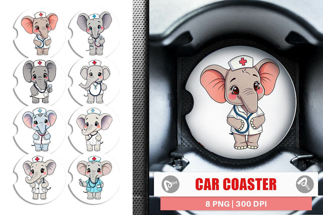 Car Coaster Nurse Elephant Sublimation artnoy 
