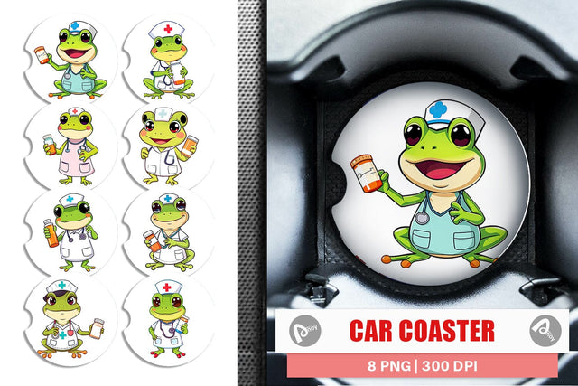 Car Coaster Nurse Frog Sublimation artnoy 