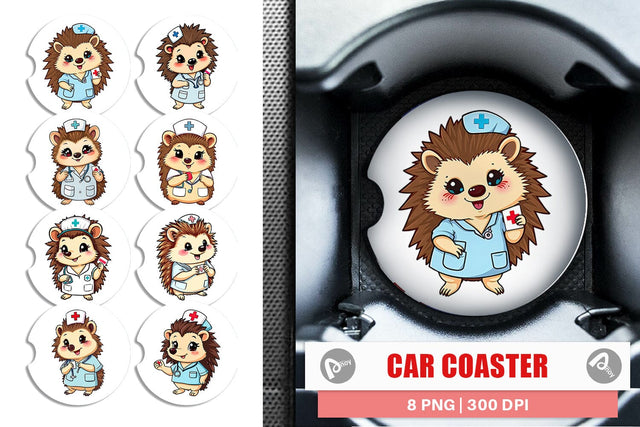 Car Coaster Nurse Hedgehog Sublimation artnoy 