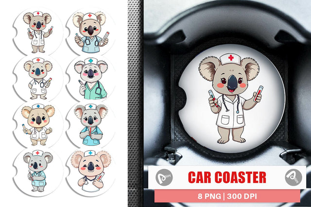 Car Coaster Nurse Koala Sublimation artnoy 