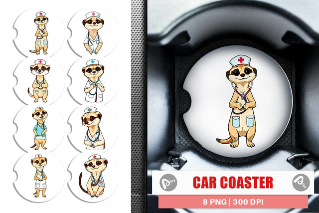Car Coaster Nurse Meerkat Sublimation artnoy 