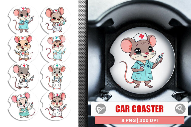 Car Coaster Nurse Mouse Sublimation artnoy 