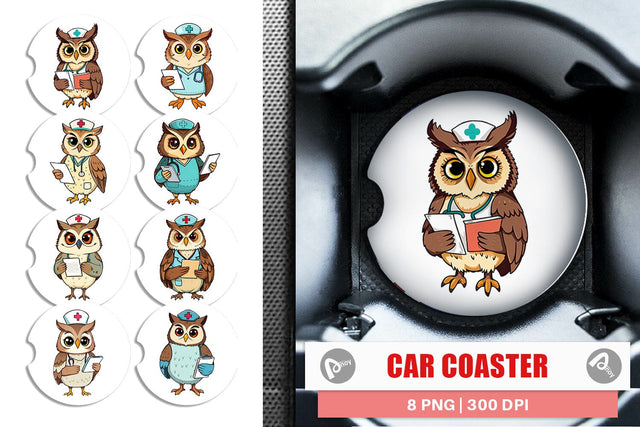 Car Coaster Nurse Owl Sublimation artnoy 