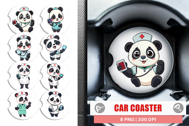 Car Coaster Nurse Panda Sublimation artnoy 