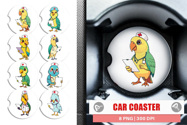 Car Coaster Nurse Parrot Sublimation artnoy 
