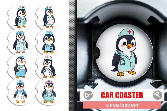 Car Coaster Nurse Penguin Sublimation artnoy 