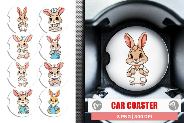 Car Coaster Nurse Rabbit Sublimation artnoy 
