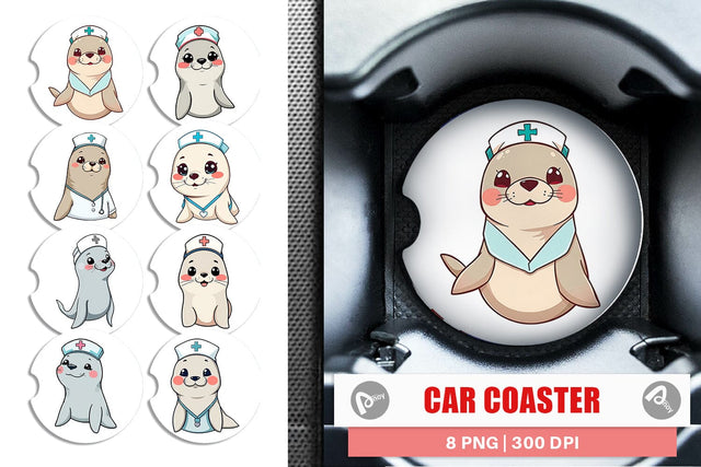 Car Coaster Nurse Seal Sublimation artnoy 
