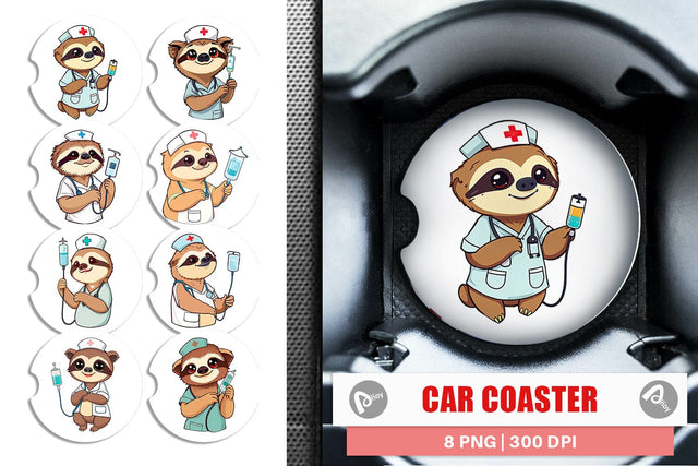 Car Coaster Nurse Sloth Sublimation artnoy 
