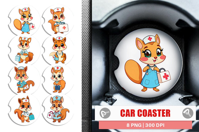 Car Coaster Nurse Squirrel Sublimation artnoy 
