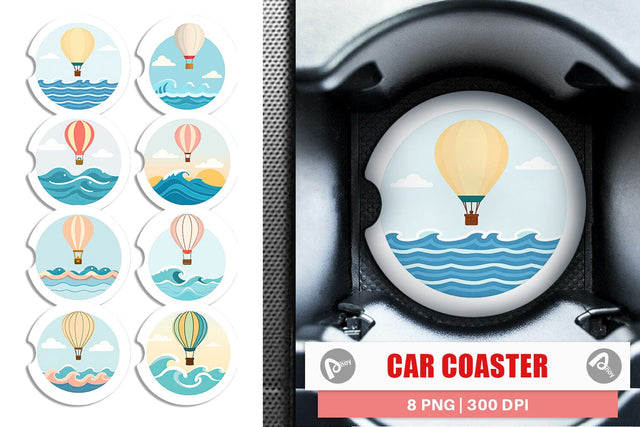 Car Coaster Ocean Hot Air Balloon Sublimation artnoy 