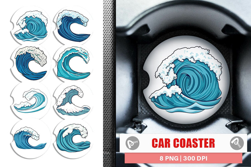 Car Coaster Ocean Wave Sublimation artnoy 