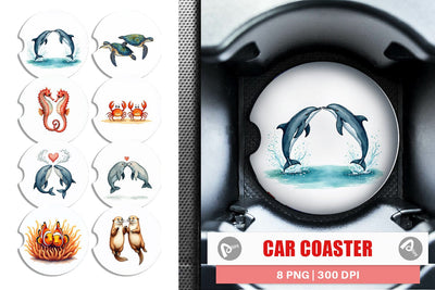 Car Coaster Oceanic Embrace Watercolor Lovers Sublimation artnoy 