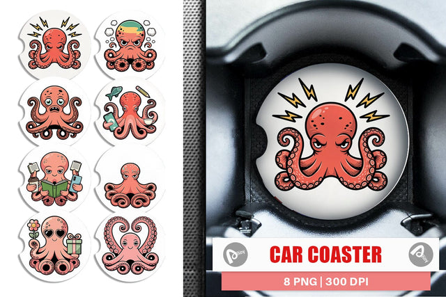 Car Coaster Octopus Mood Sublimation artnoy 