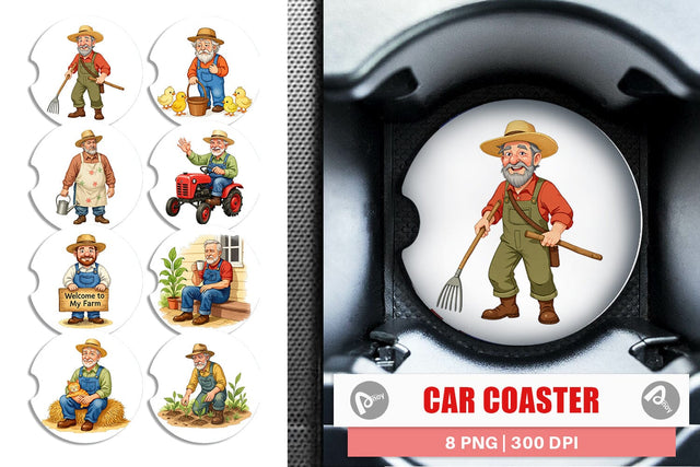 Car Coaster Old Farmer Sublimation artnoy 