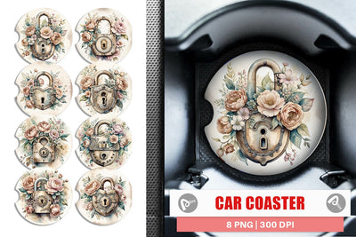 Car Coaster Old Padlock Sublimation artnoy 
