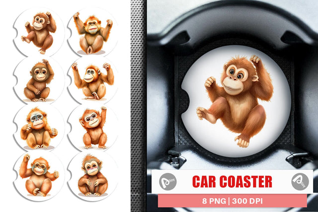 Car Coaster Orangutan Wildlife Sublimation artnoy 