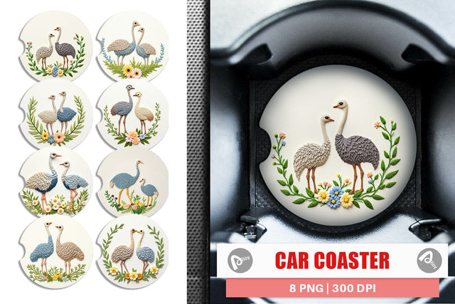 Car Coaster Ostrich Embroidery Sublimation artnoy 