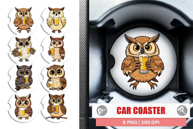 Car Coaster Owl Beer Day Sublimation artnoy 