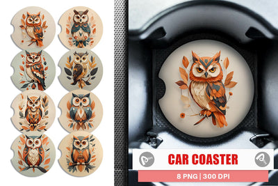 Car Coaster Owl Boho Art Sublimation artnoy 