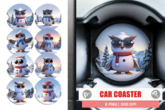 Car Coaster Owl Christmas Sublimation artnoy 