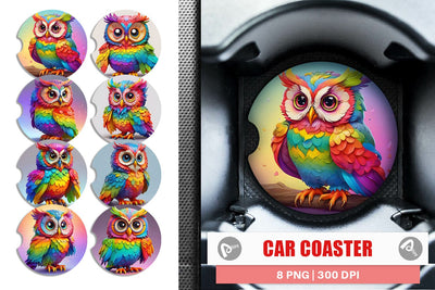 Car Coaster Owl Colorful Sublimation artnoy 