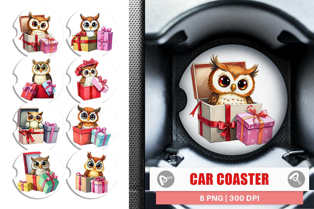 Car Coaster Owl Gift Sublimation artnoy 