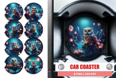 Car Coaster Owl Perched on Rock Sublimation artnoy 