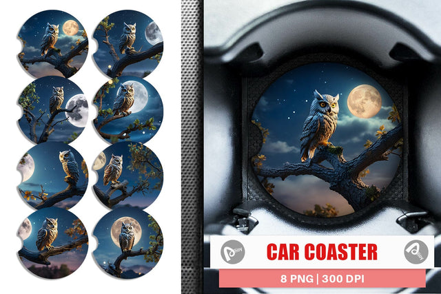 Car Coaster Owl Perched Sublimation artnoy 