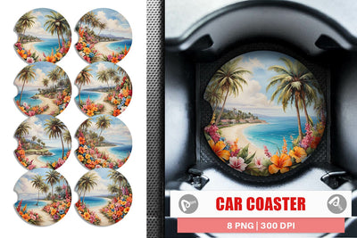 Car Coaster Painting Tropical Beach Sublimation artnoy 