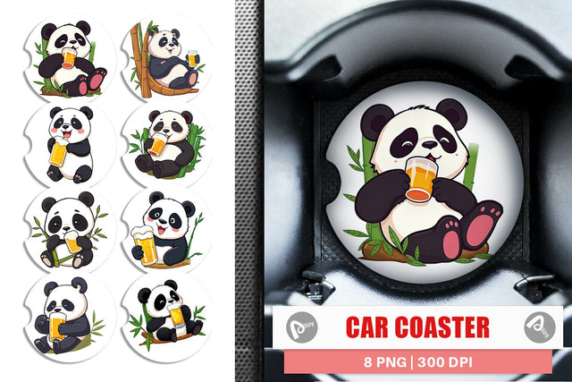Car Coaster Panda Beer Day Sublimation artnoy 