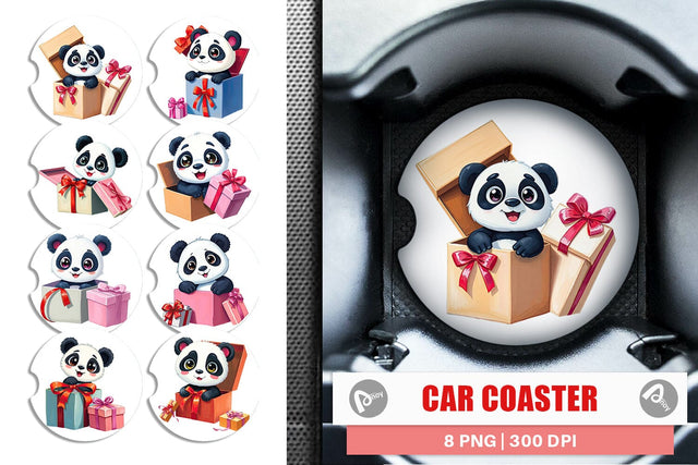 Car Coaster Panda Gift Sublimation artnoy 