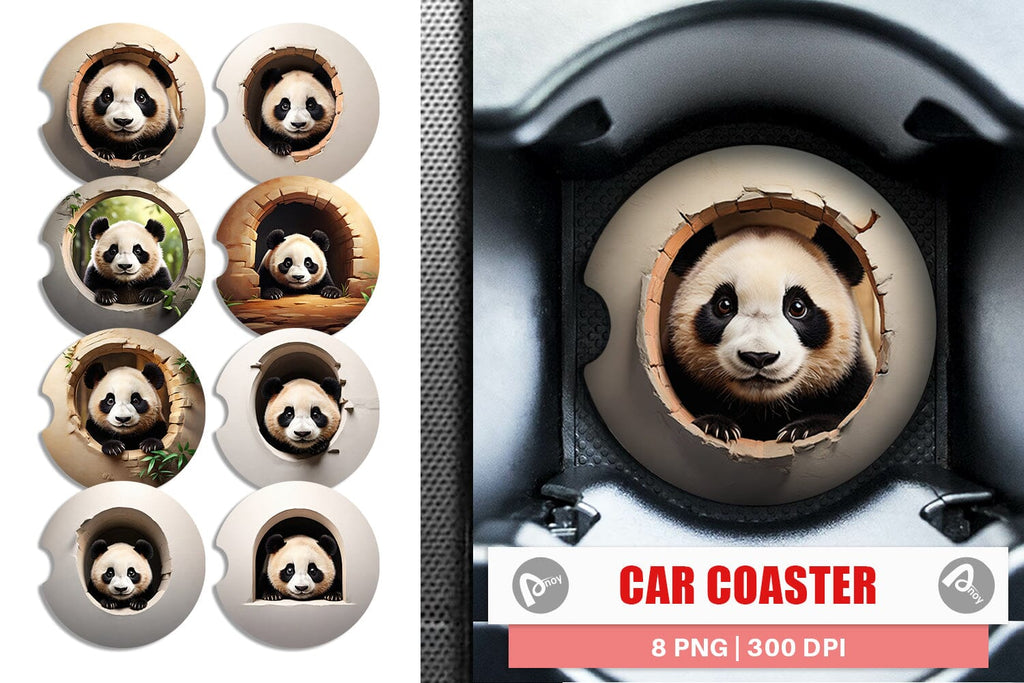 Car Coaster Panda Peeks from Wall - So Fontsy