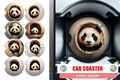 Car Coaster Panda Peeks from Wall Sublimation artnoy 