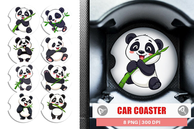 Car Coaster Panda with Bamboo Sublimation artnoy 