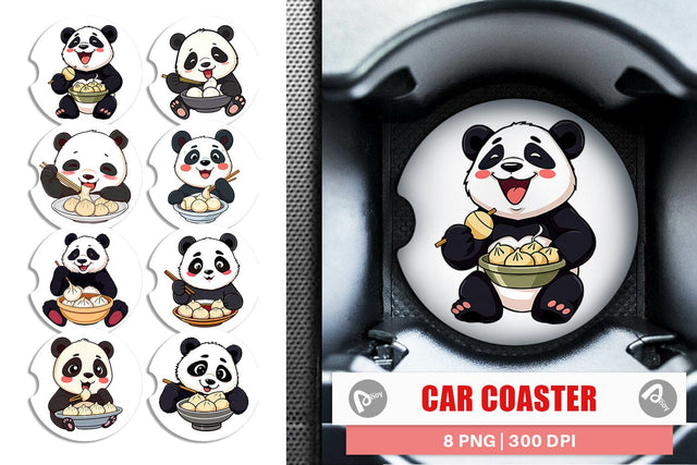 Car Coaster Panda with Dumplings Sublimation artnoy 