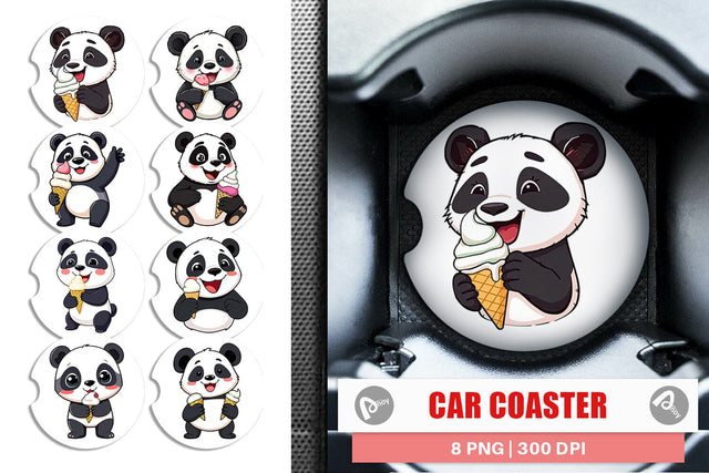 Car Coaster Panda with Ice Cream Sublimation artnoy 