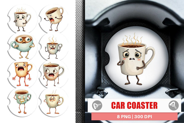 Car Coaster Panic Coffee Sublimation artnoy 