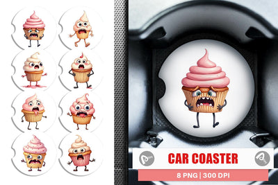 Car Coaster Panic Cupcake Sublimation artnoy 