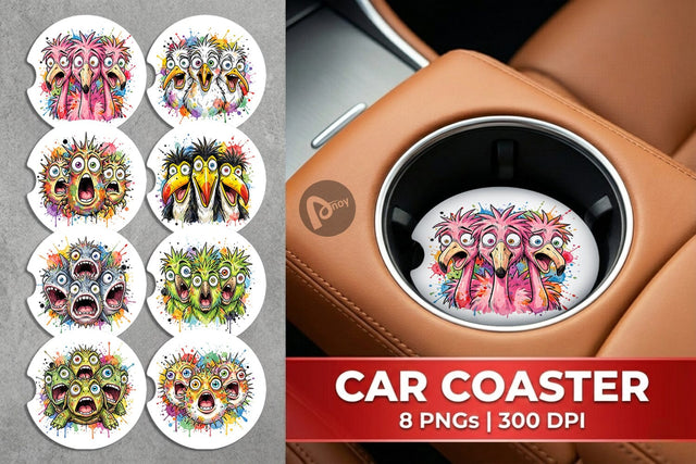 Car Coaster Panic Tropical Animals Messy Watercolor Sublimation artnoy 