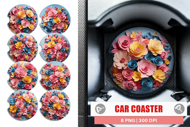 Car Coaster Paper Flower Bouquet Sublimation artnoy 