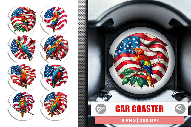 Car Coaster Parrot 4th of July Sublimation artnoy 