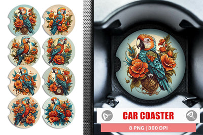 Car Coaster Parrot and Flower Sublimation artnoy 