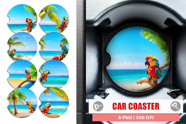 Car Coaster Parrots in Beach Summer Sublimation artnoy 