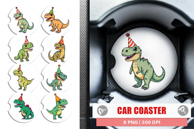 Car Coaster Party Hat Dino Sublimation artnoy 