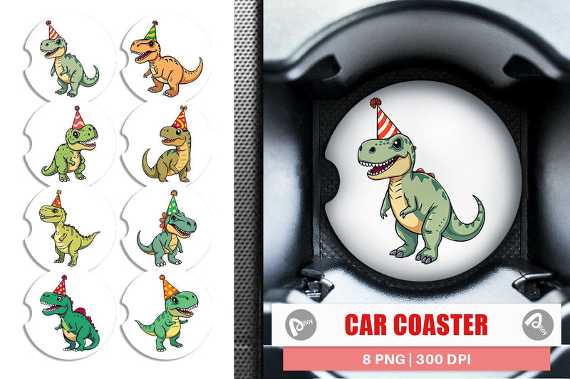 Car Coaster Party Hat Dino Sublimation artnoy 