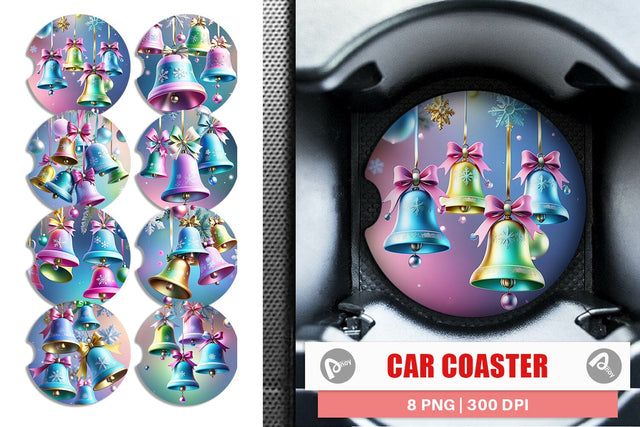 Car Coaster Pastel Christmas Bells Sublimation artnoy 