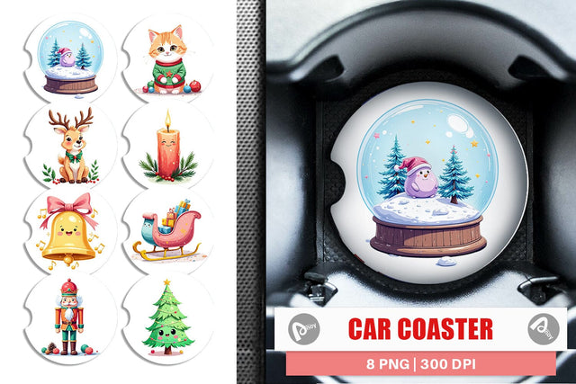 Car Coaster Pastel Christmas Characters Sublimation artnoy 