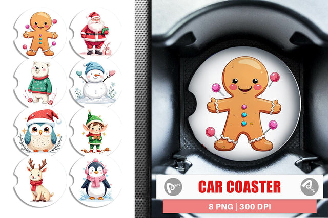 Car Coaster Pastel Christmas Characters Sublimation artnoy 